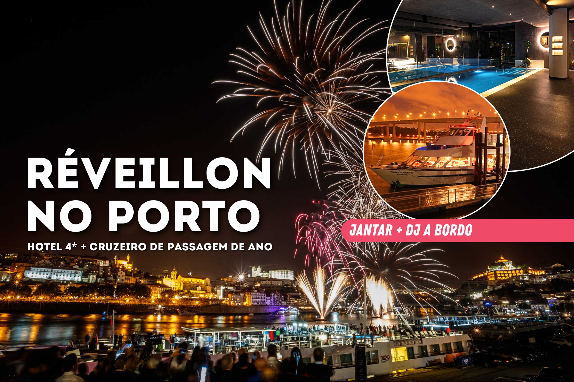 ⛵ Réveillon no Porto! Pacote com Hotel 4* + Cruzeiro de Fim de ano | Porto ⛵ Réveillon no Porto! Pacote com Hotel 4* + Cruzeiro de Fim de ano | Porto