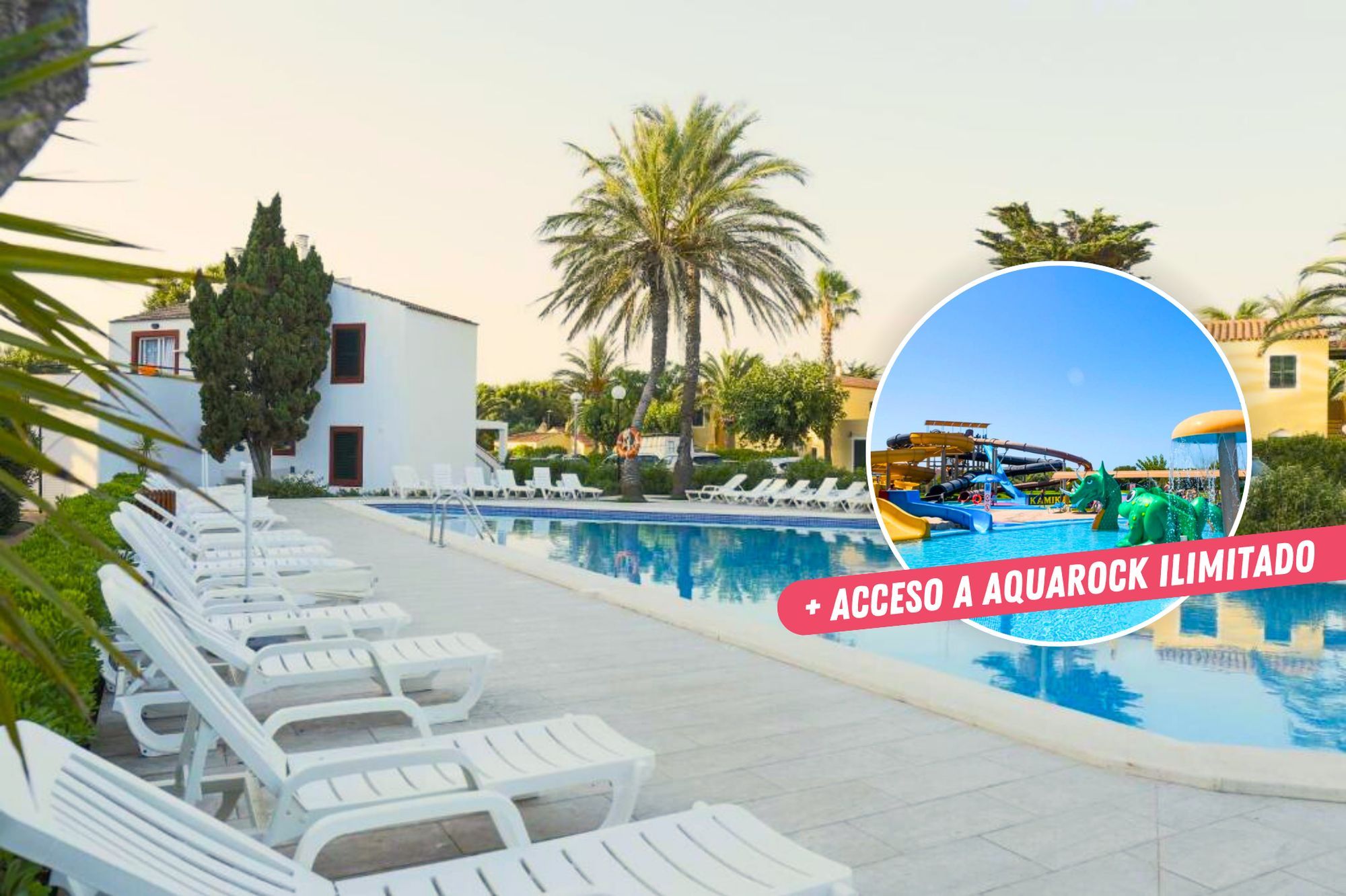 🚢🌞¡MENORCA  CON PARQUE ACUÁTICO!💦🌴Desde 4 noches: Ferry con tu coche + Apartahotel 3* con acceso al parque acuático Aquarock 📍Cala'n Bosch