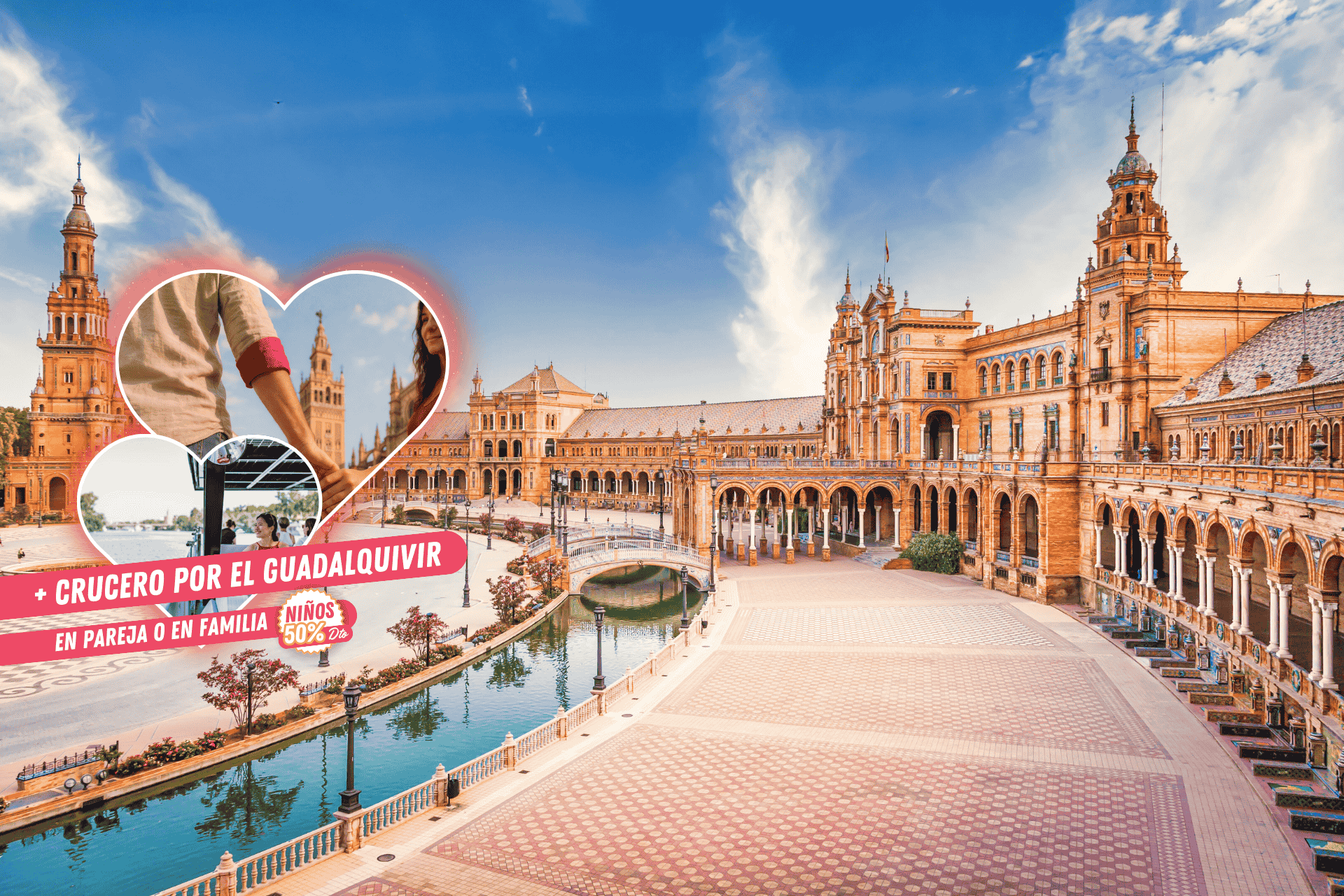 💏¡SEVILLA ROMÁNTICA!🛥️🥰Desde 1 noche: Hotel 4⭐ con desayuno + Crucero por el Guadalquivir 💥con niños al 50%💥¡En pareja o en familia!